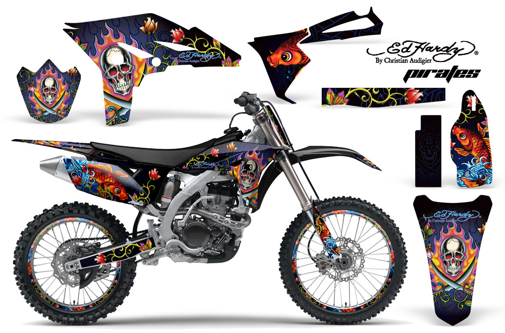 Yamaha YZ250F 2010 Graphics Kit ED HARDY-PIRATES-BLUE-NP